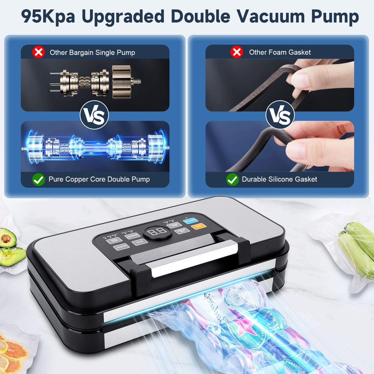 Homiloggo Automatic Vacuum Sealer Machine Food Preservation Silver DEMO
