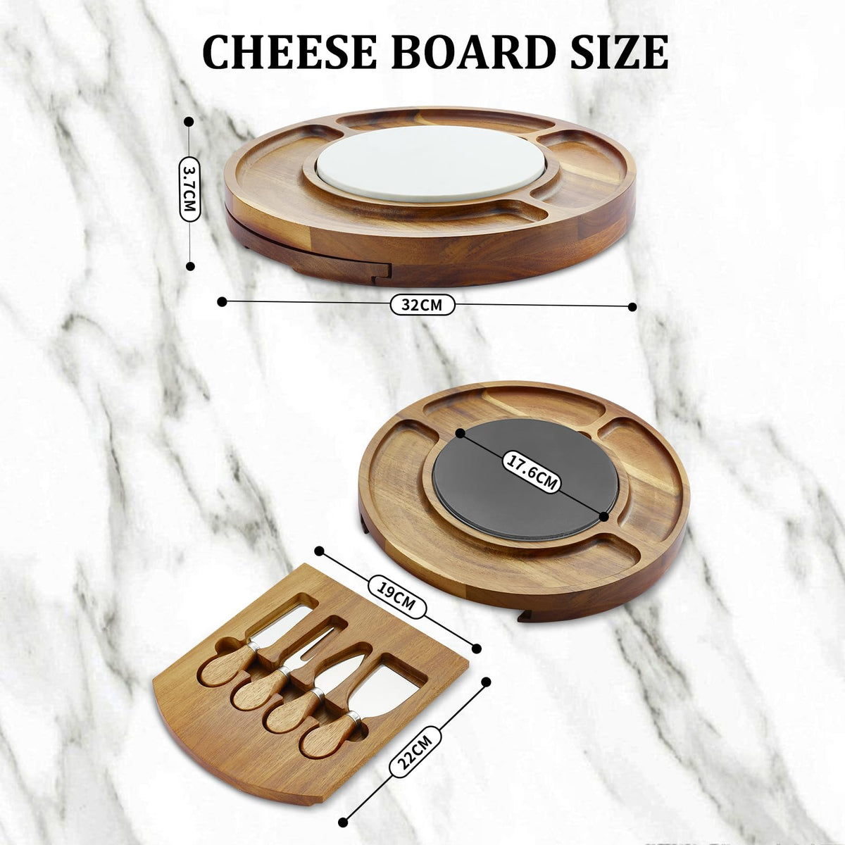 RAXCO Brown Acacia Wood Cheese Board Serving Platter 12.6 inches NEW