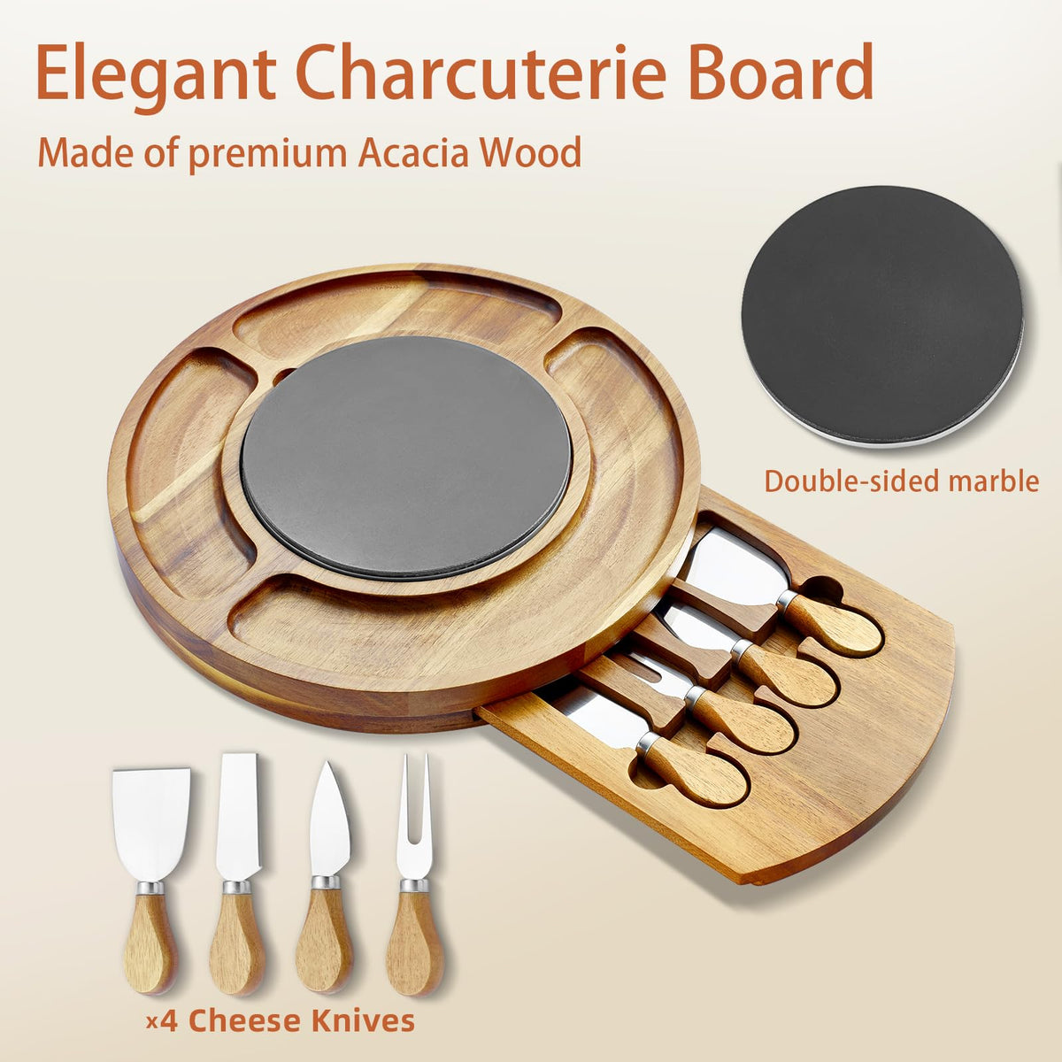 RAXCO Brown Acacia Wood Cheese Board Serving Platter 12.6 inches NEW