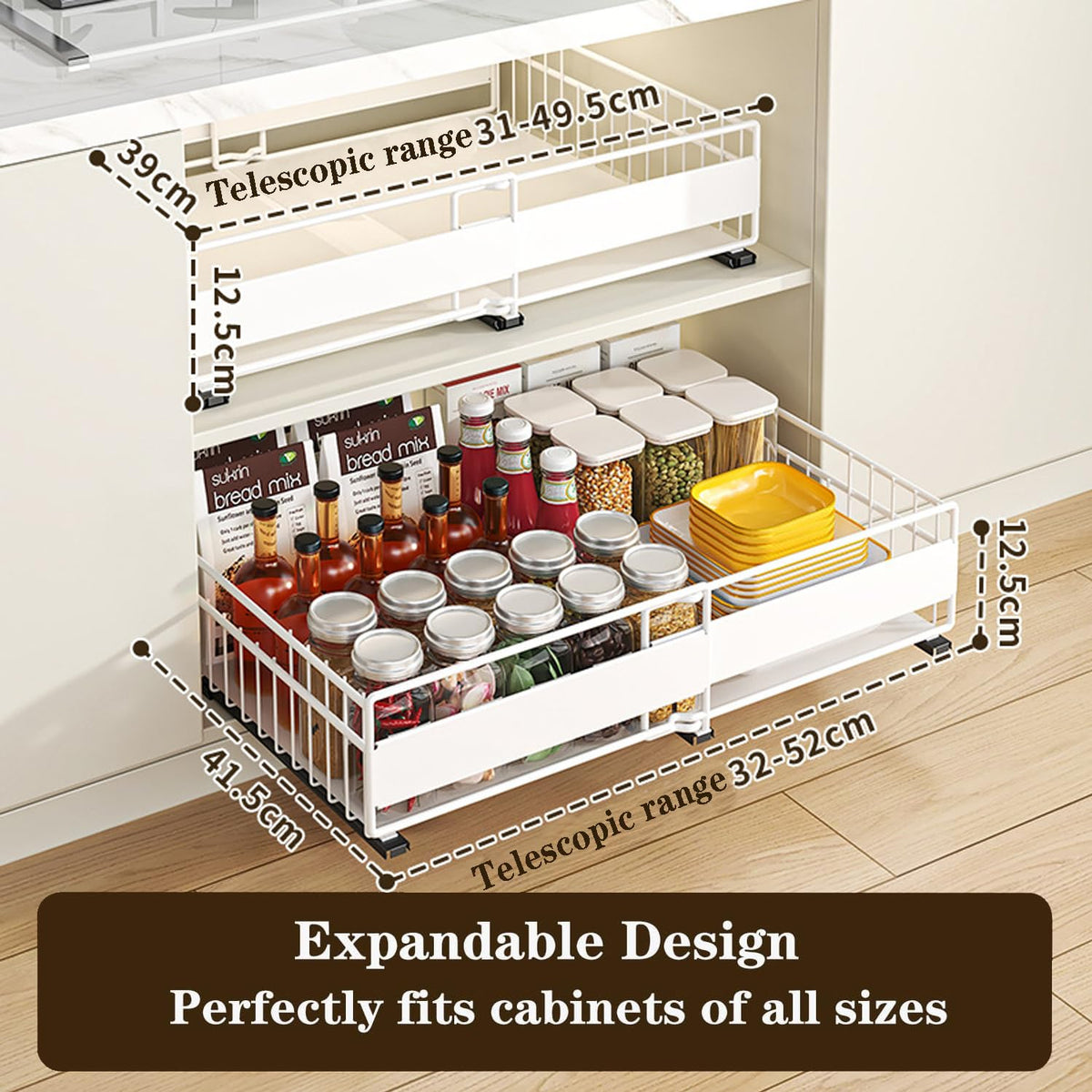 XINAHONG White Expandable Pull Out Cabinet Drawers 2 Pack NEW
