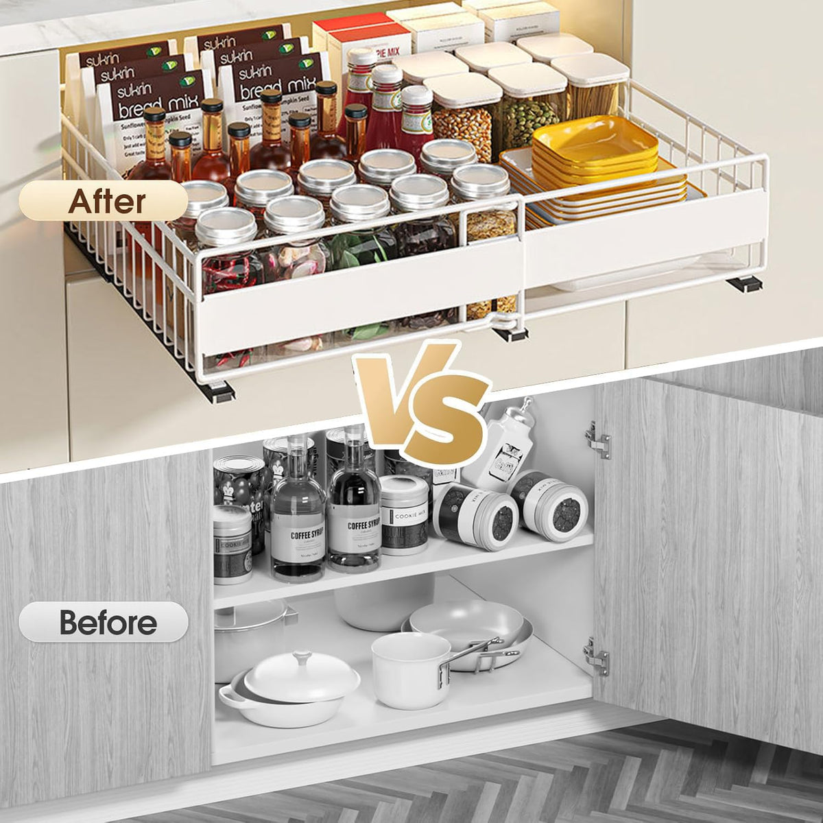 XINAHONG White Expandable Pull Out Cabinet Drawers 2 Pack NEW