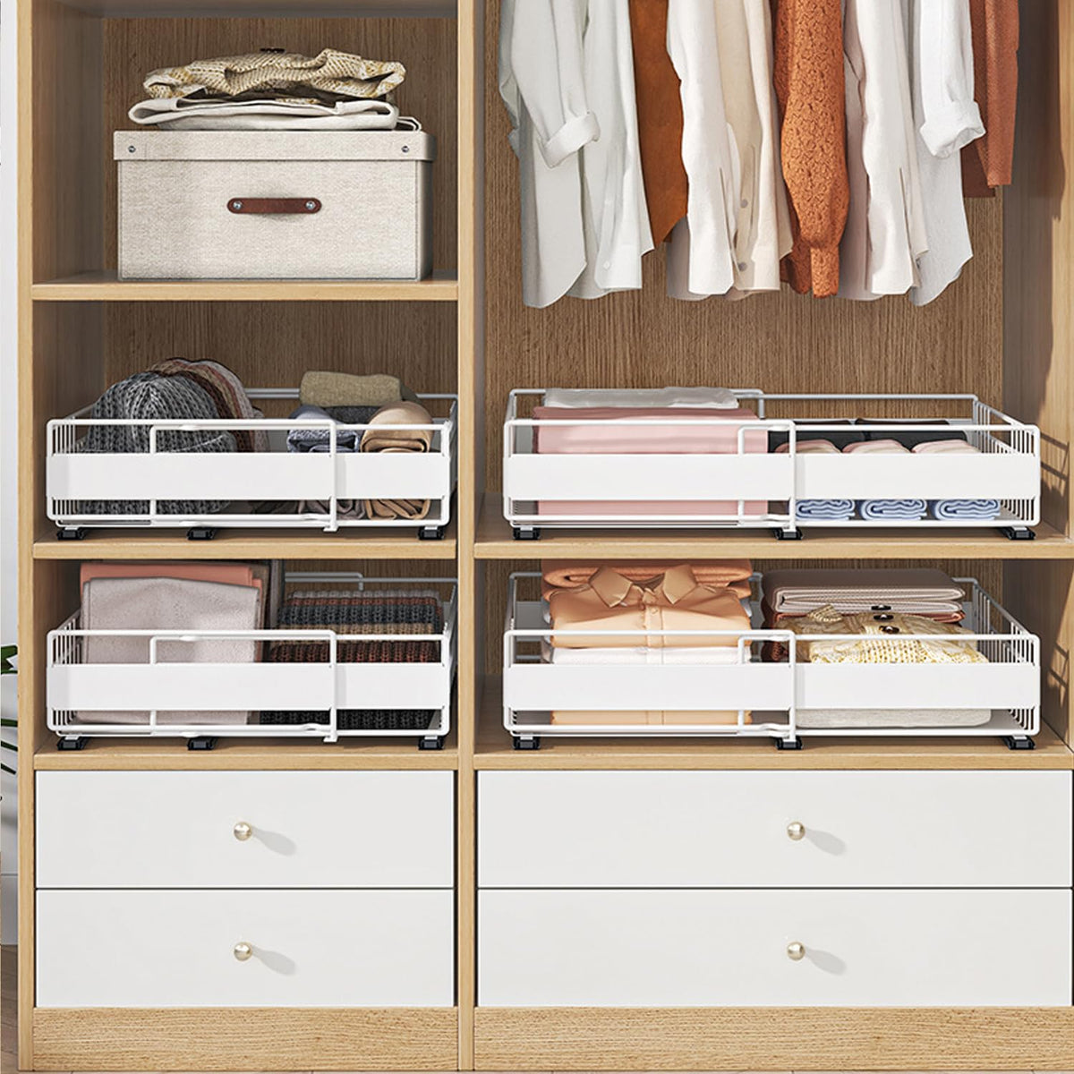 XINAHONG White Expandable Pull Out Cabinet Drawers 2 Pack NEW