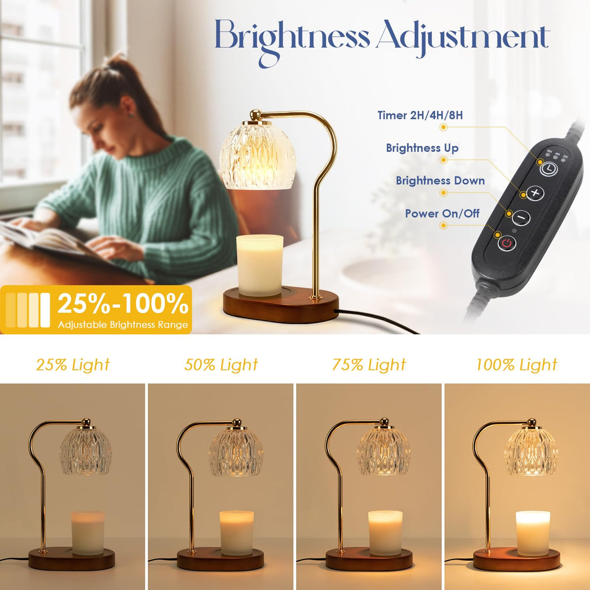 Soilsiu Brown Table Lamps Dimmable Candle Warmer Lamp with Timer NEW