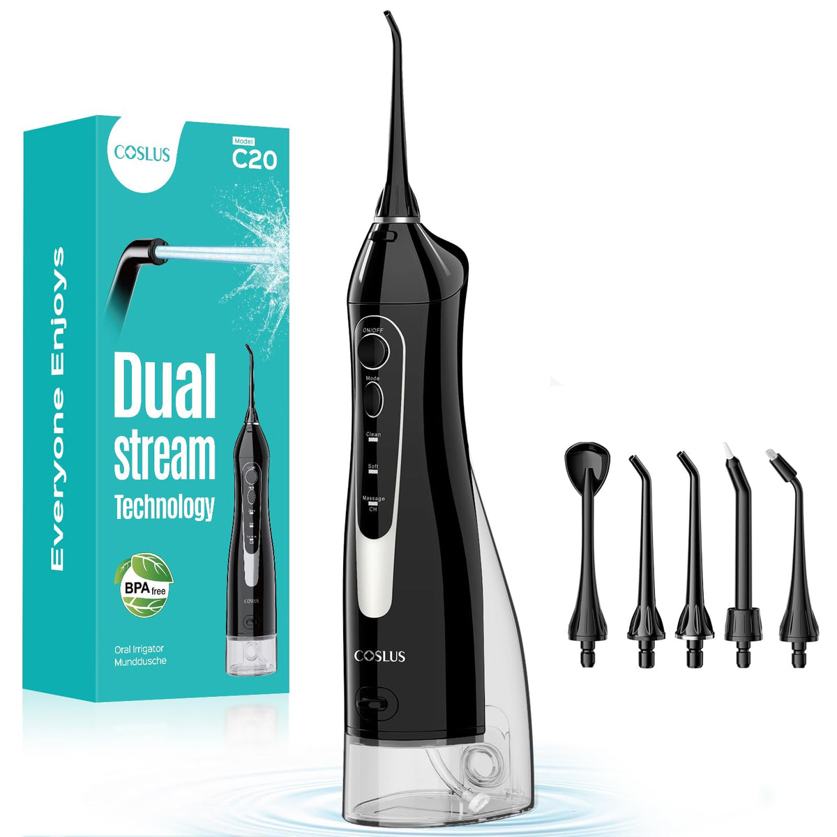 COSLUS C20 Professional Water Flosser 300ML Tank Black NEW