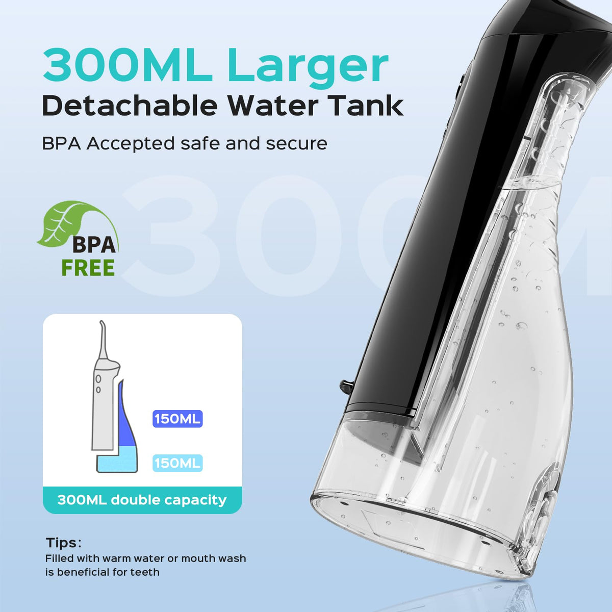 COSLUS C20 Professional Water Flosser 300ML Tank Black NEW