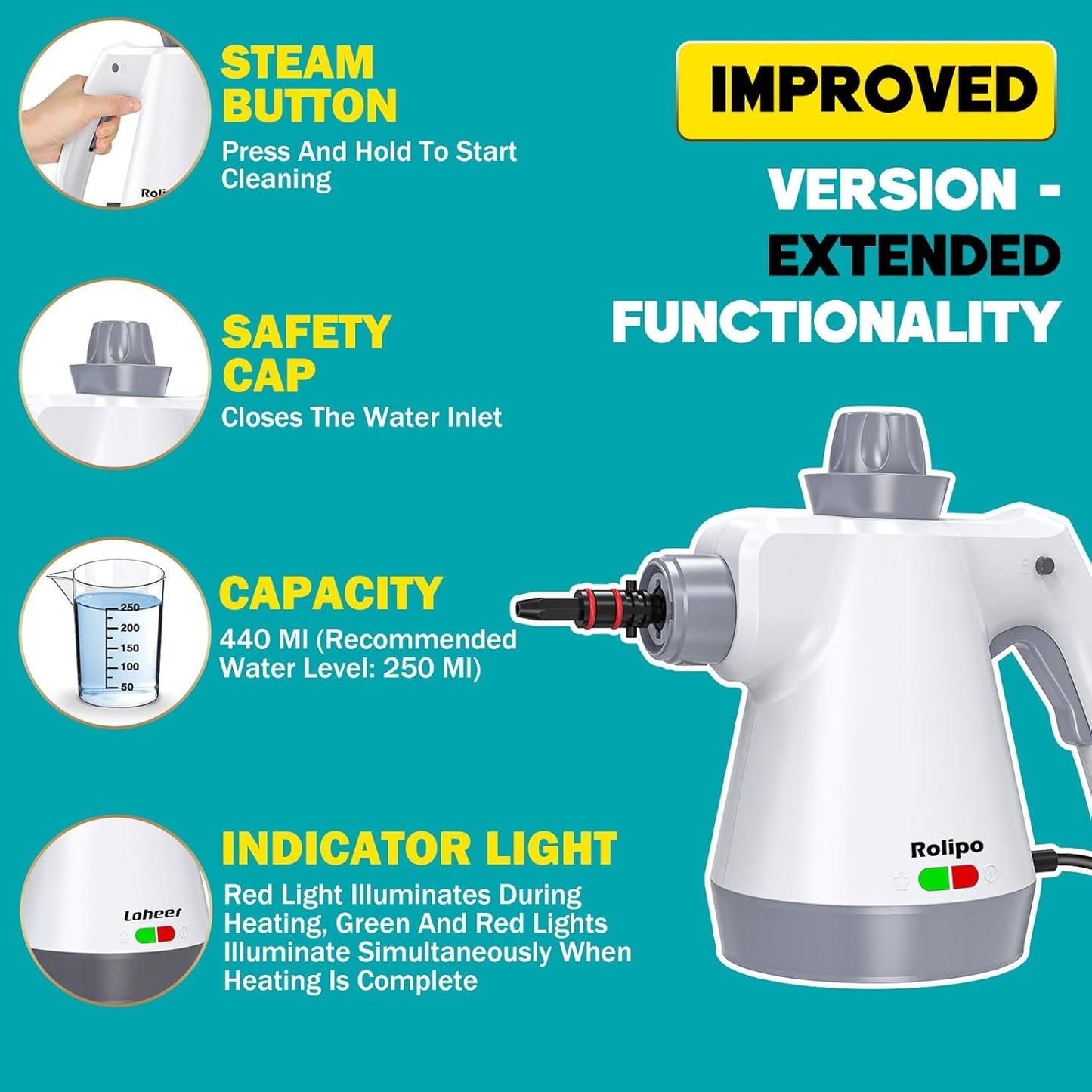 Rolipo Portable Steam Cleaner Multifunction Pressurized Gun for Home Use DEMO