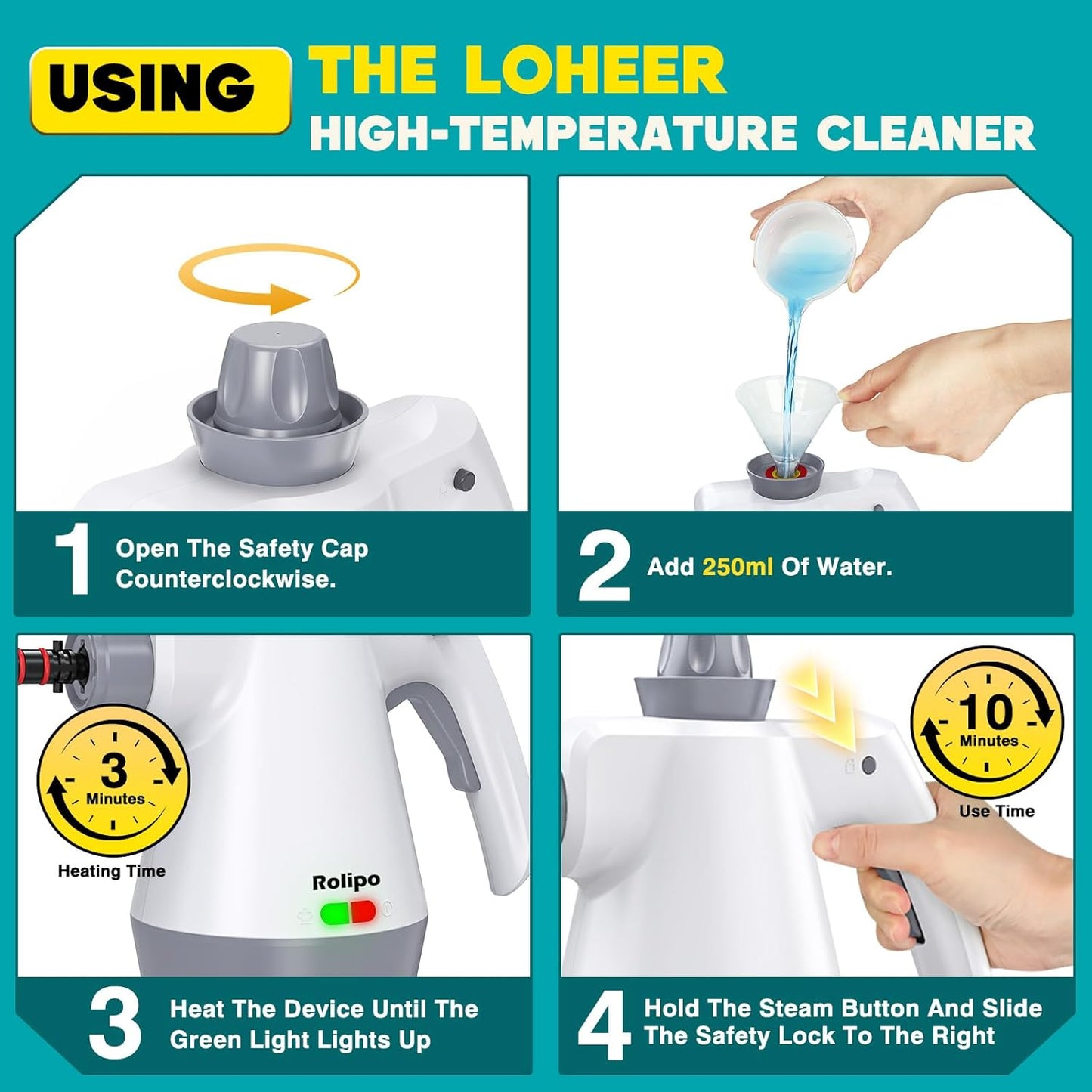 Rolipo Portable Steam Cleaner Multifunction Pressurized Gun for Home Use DEMO