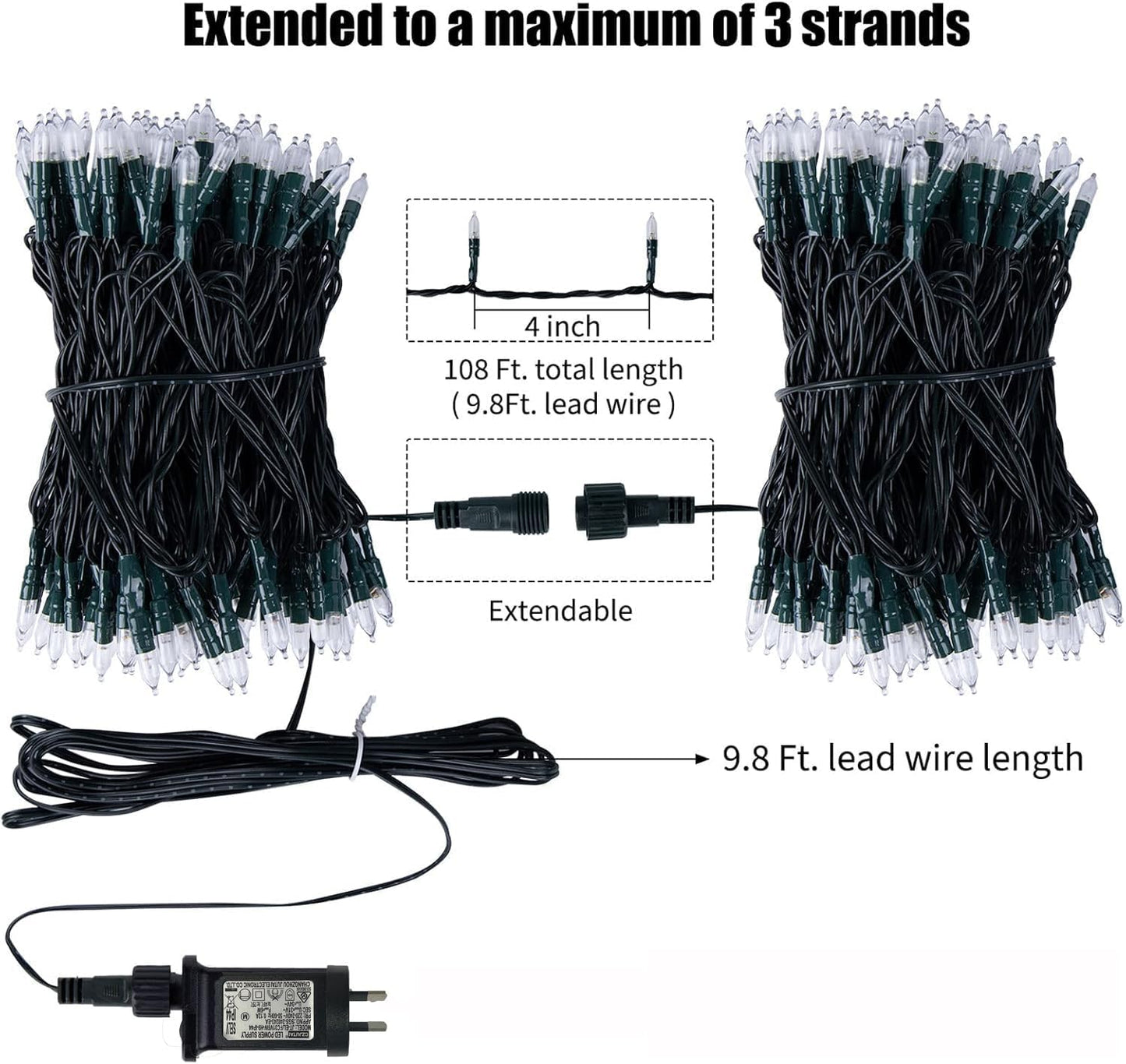 300 LED Clear Warm White String Lights for Home Decor 108ft DEMO