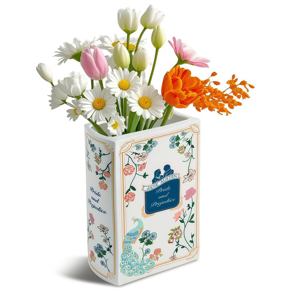 Ceramic Book Shaped Vase for Flowers Bookshelf Decor White Size 13x7x21cm NEW