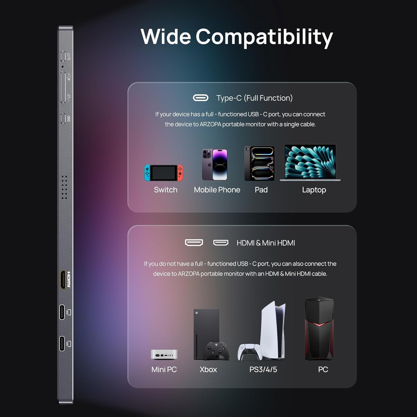 ARZOPA 16.1" 2.5K Portable Monitor 180Hz QHD 107% sRGB Kickstand Display DEMO