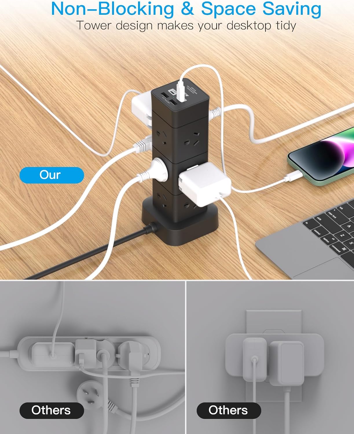 Addtam Power Strip Surge Protected with 12 AC Outlets and 4 USB Ports Black DEMO