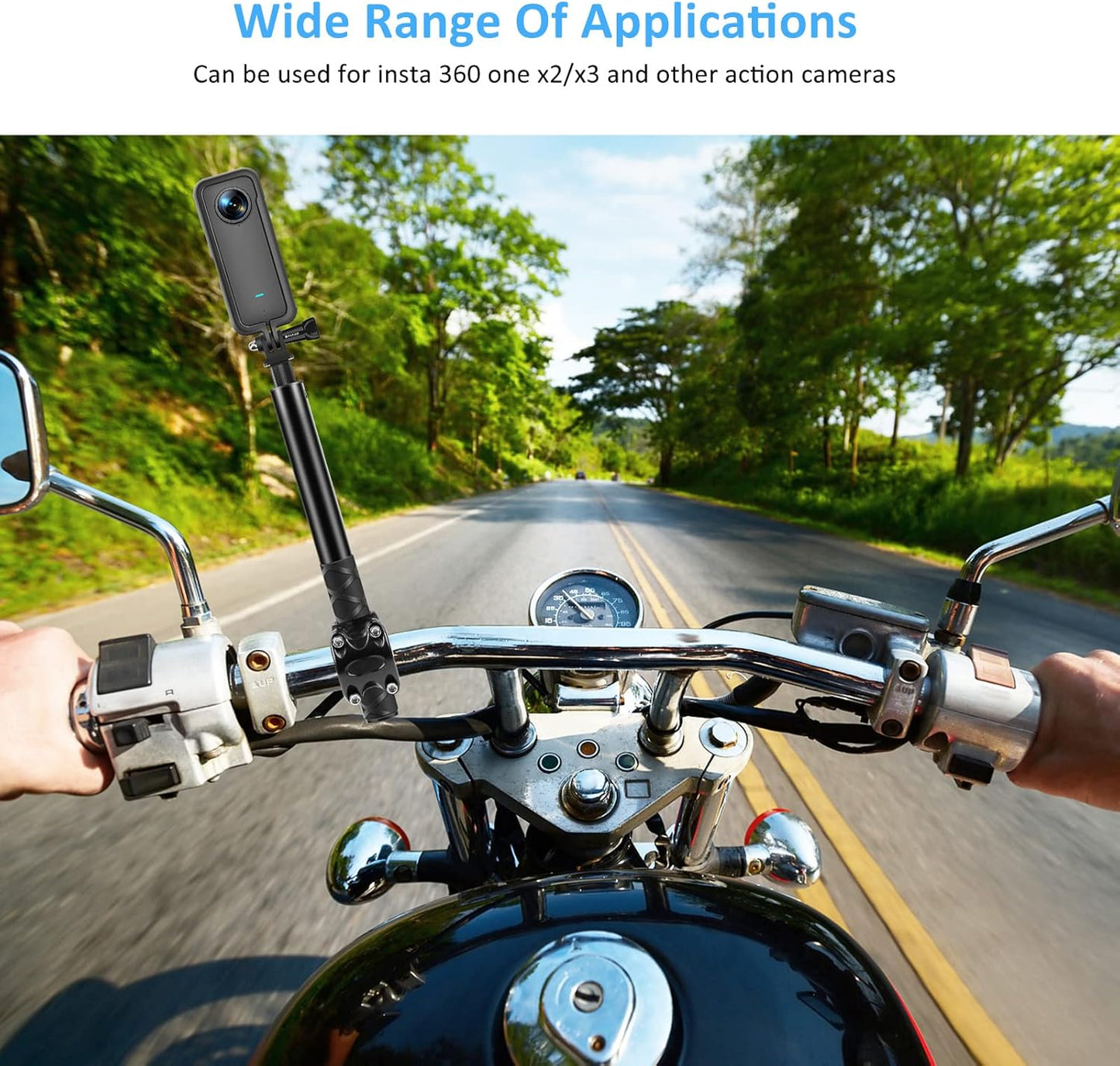 Invisible Selfie Stick Motorcycle Handlebar Mount Camera Black NEW