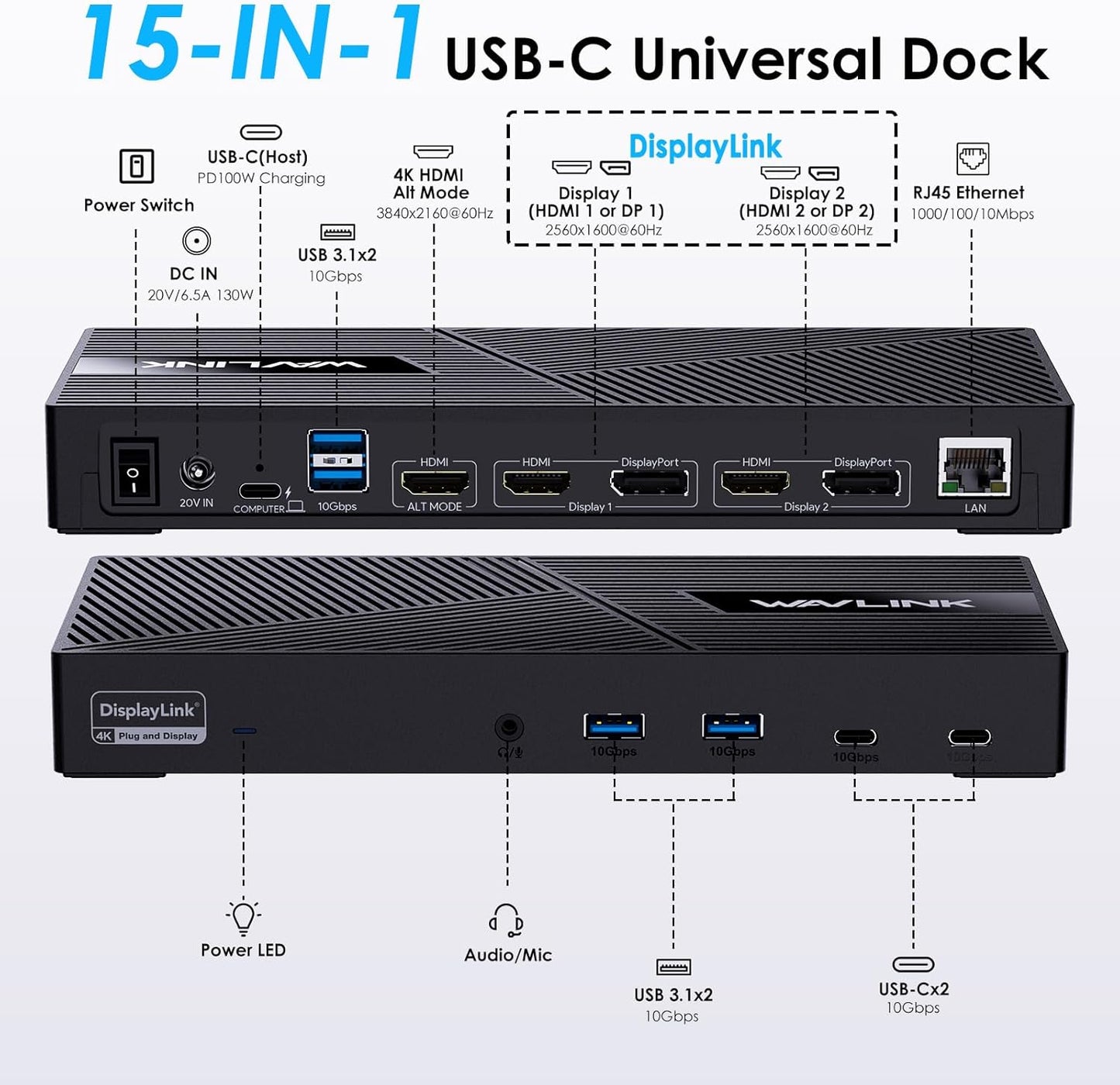 WAVLINK Triple Display USB-C Docking Station with 100W Power Delivery, 4K DEMO