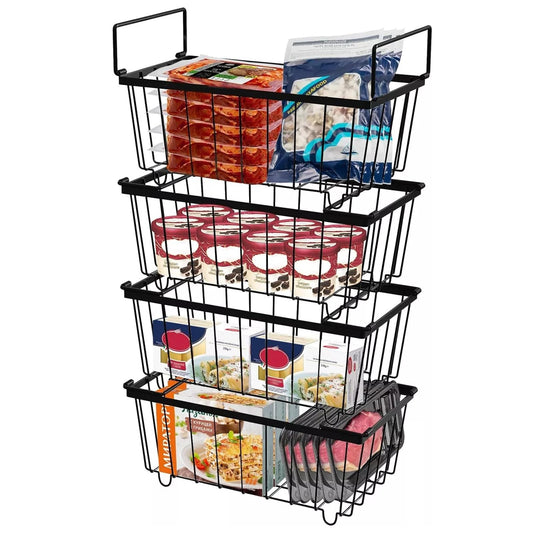 Chest Freezer Organizer Stackable Metal Baskets for Kitchen Storage Black NEW