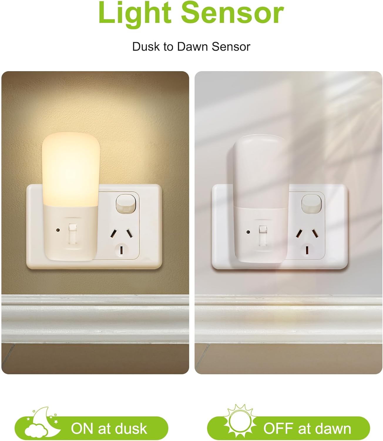 LED Night Lights with Dusk to Dawn Sensor Bright White Plug-In Home Decor DEMO
