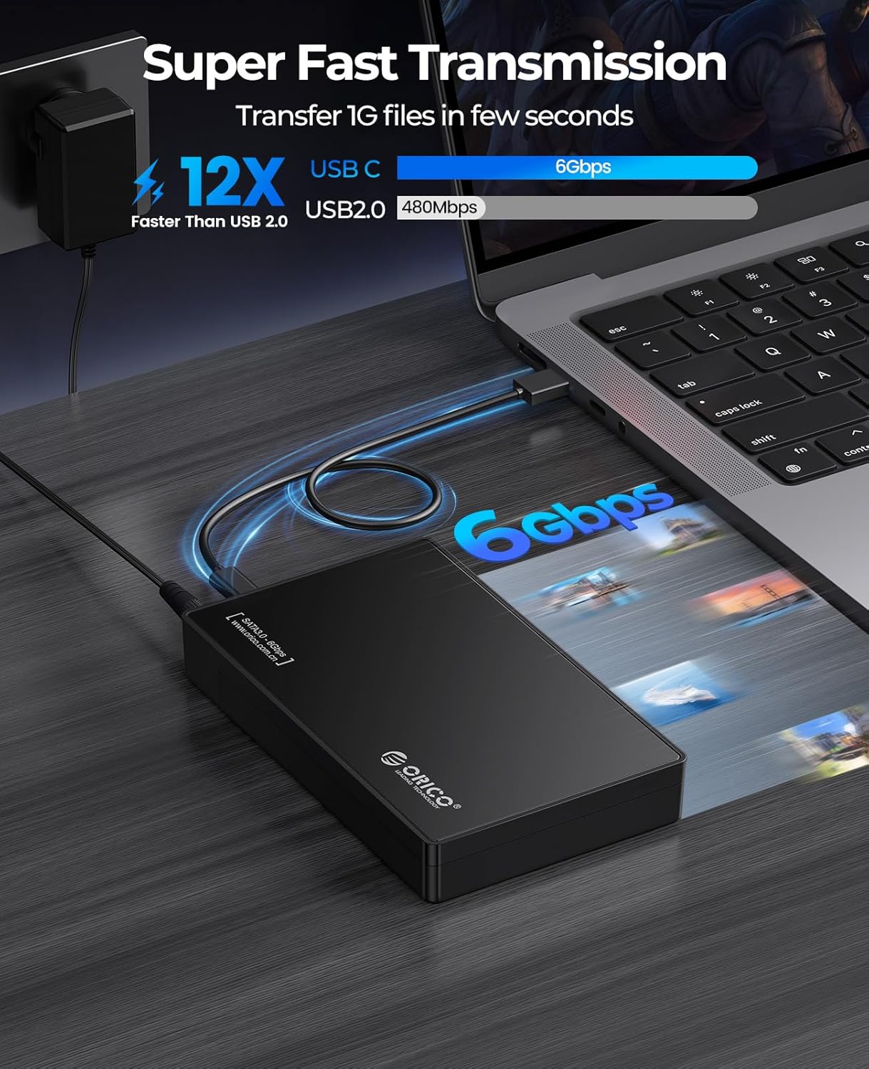 ORICO External USB-C SATA III Hard Drive Enclosure Black for Data Storage NEW