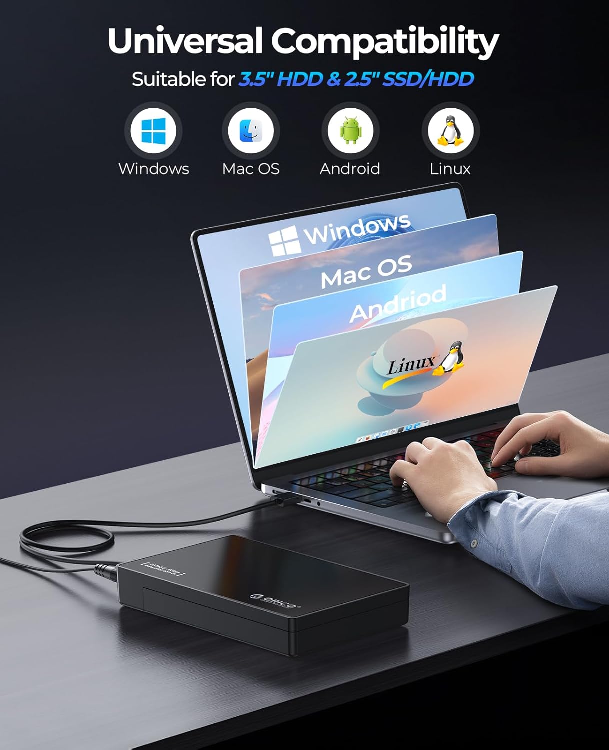 ORICO External USB-C SATA III Hard Drive Enclosure Black for Data Storage NEW