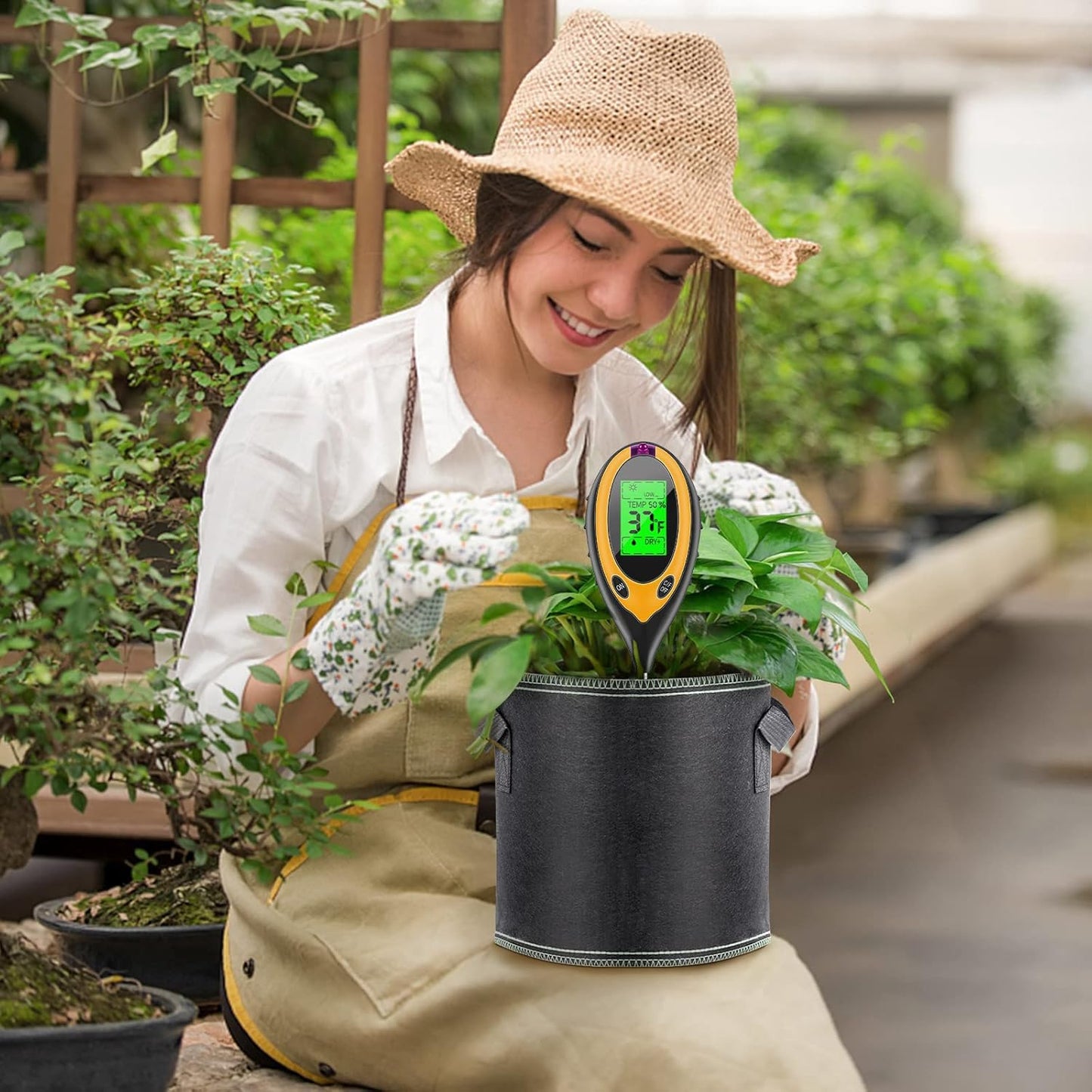 4-in-1 Soil Moisture Meter, pH Tester, Digital Gardening Tool Yellow & DEMO