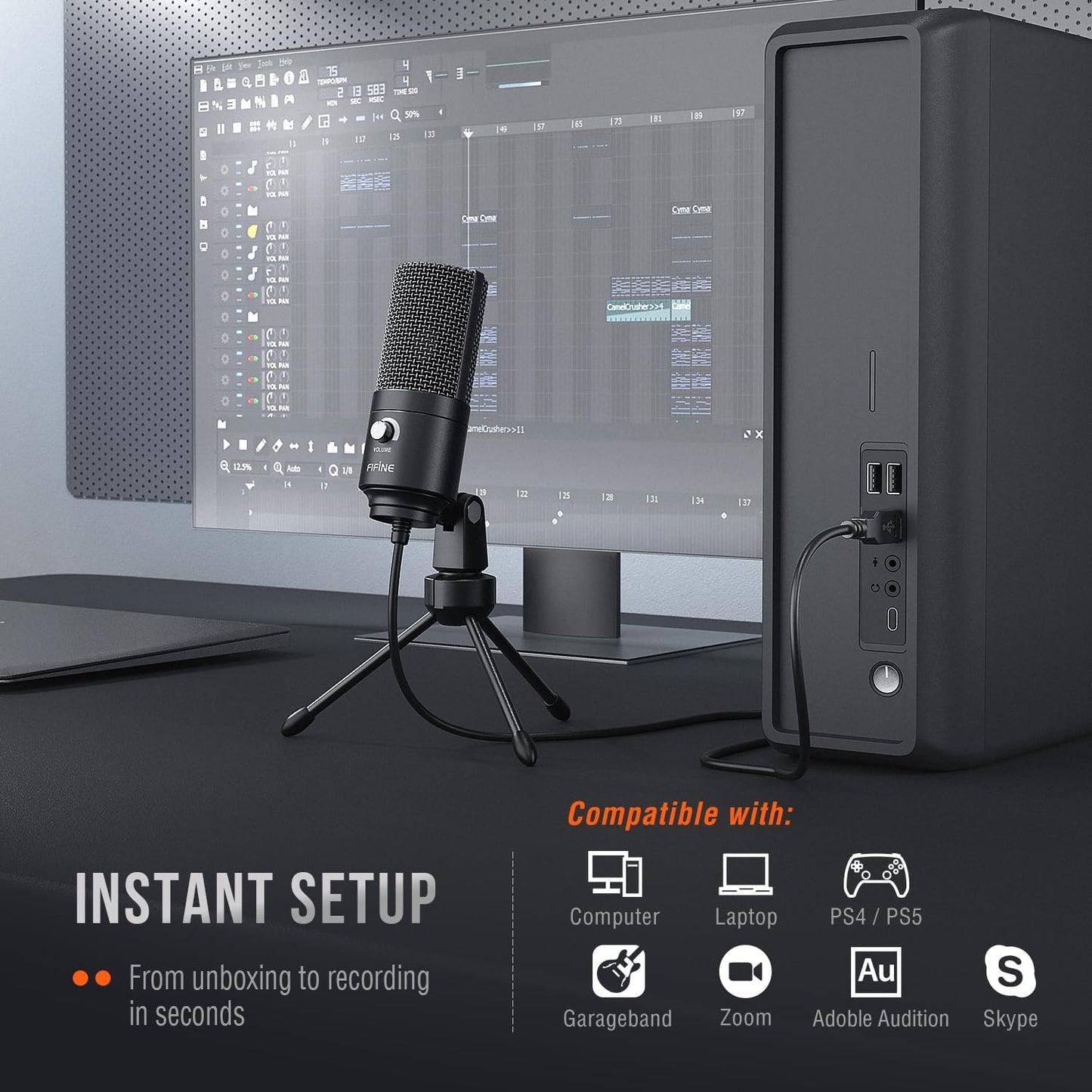 FIFINE Black Condenser USB Microphone for Mac & Windows Recording Music DEMO