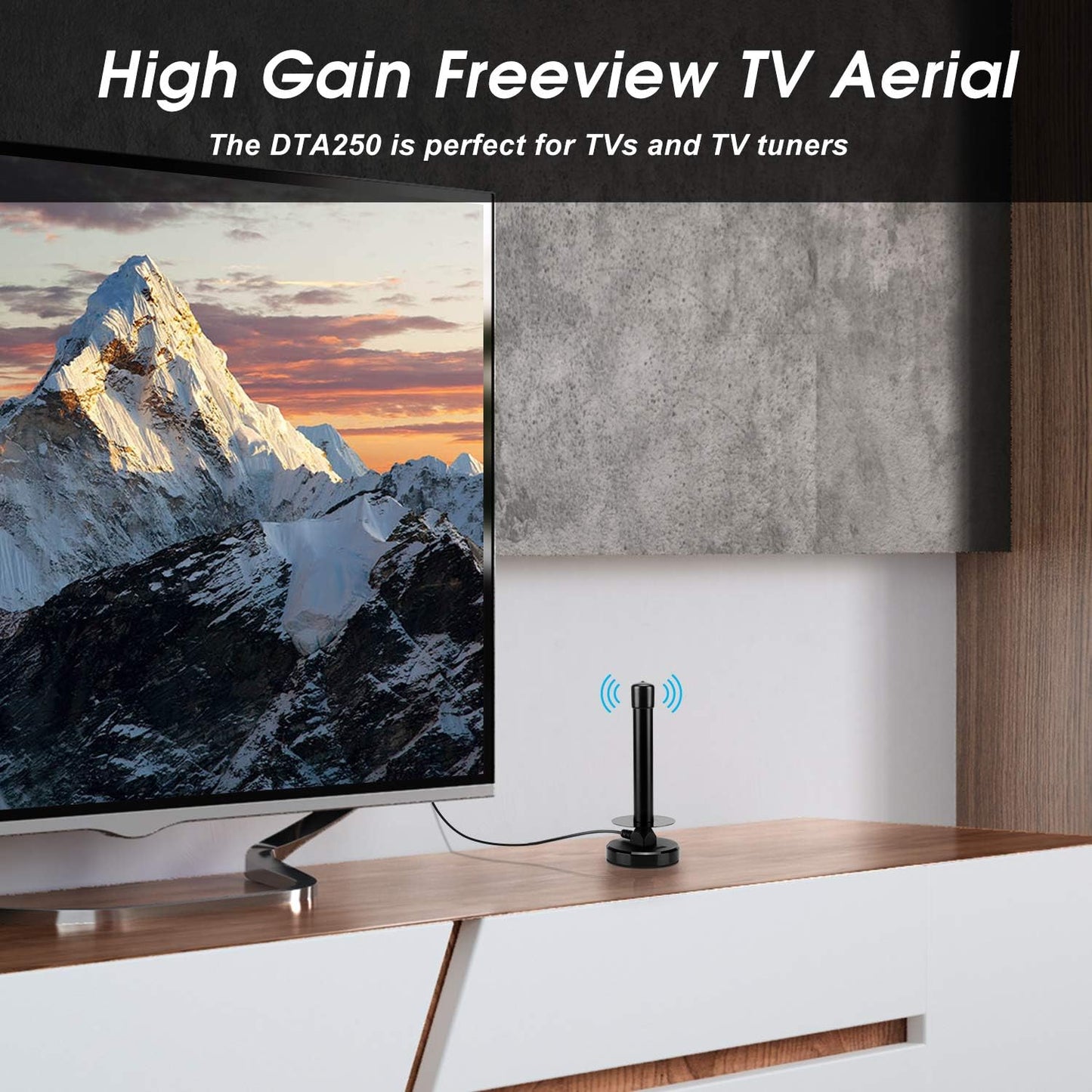 August Black Freeview HD Indoor TV Antenna for Any Room Digital Broadcast DEMO