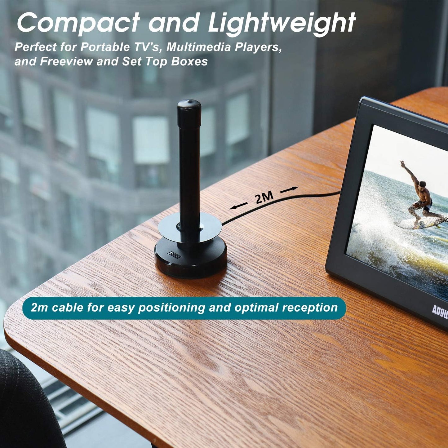 August Black Freeview HD Indoor TV Antenna for Any Room Digital Broadcast DEMO