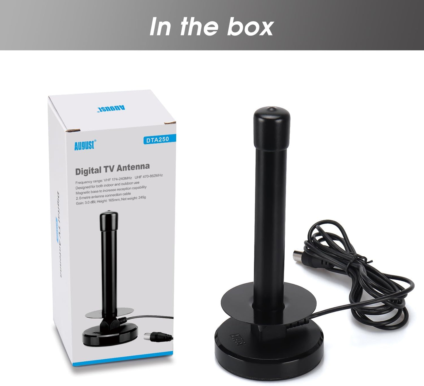 August Black Freeview HD Indoor TV Antenna for Any Room Digital Broadcast DEMO