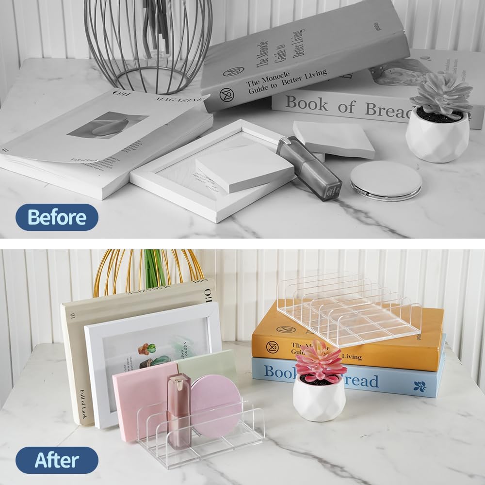 Clear Acrylic Desk Mail Organizer Letter Sorter Transparent Size 17x12.5x4cm NEW