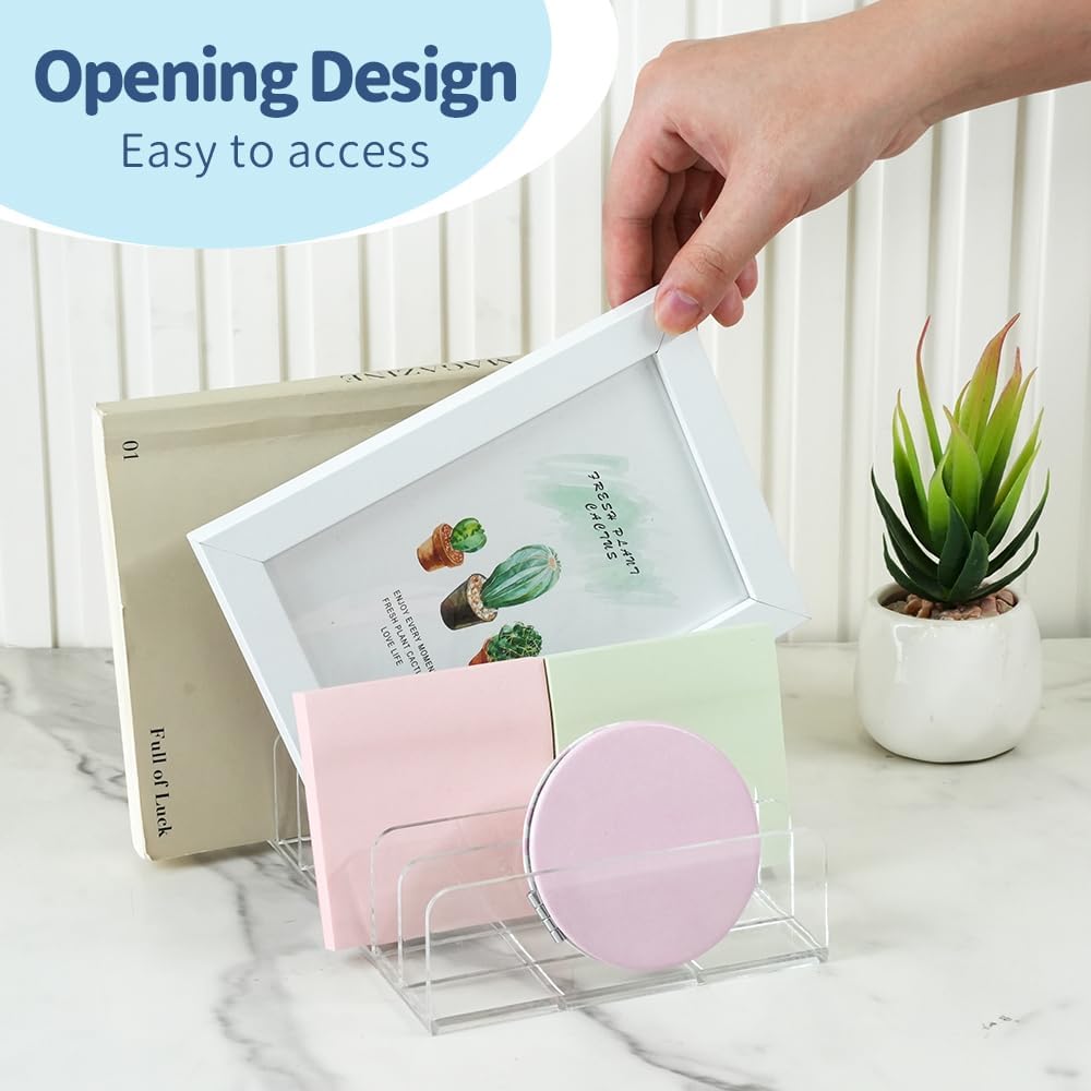 Clear Acrylic Desk Mail Organizer Letter Sorter Transparent Size 17x12.5x4cm NEW