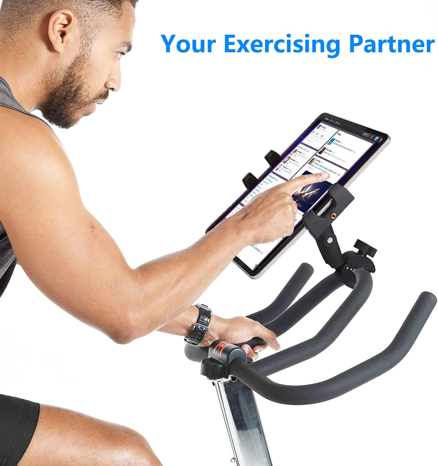 Peastrex Tablet Holder Clamp for Stationary Bike Handlebar Exercise Mount NEW