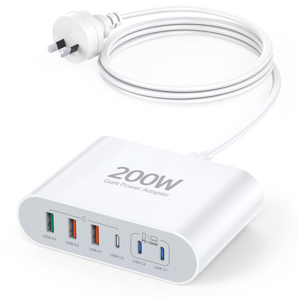 200W USB-C Charging Hub Multi-Port GaN Portable Charger Station for DEMO