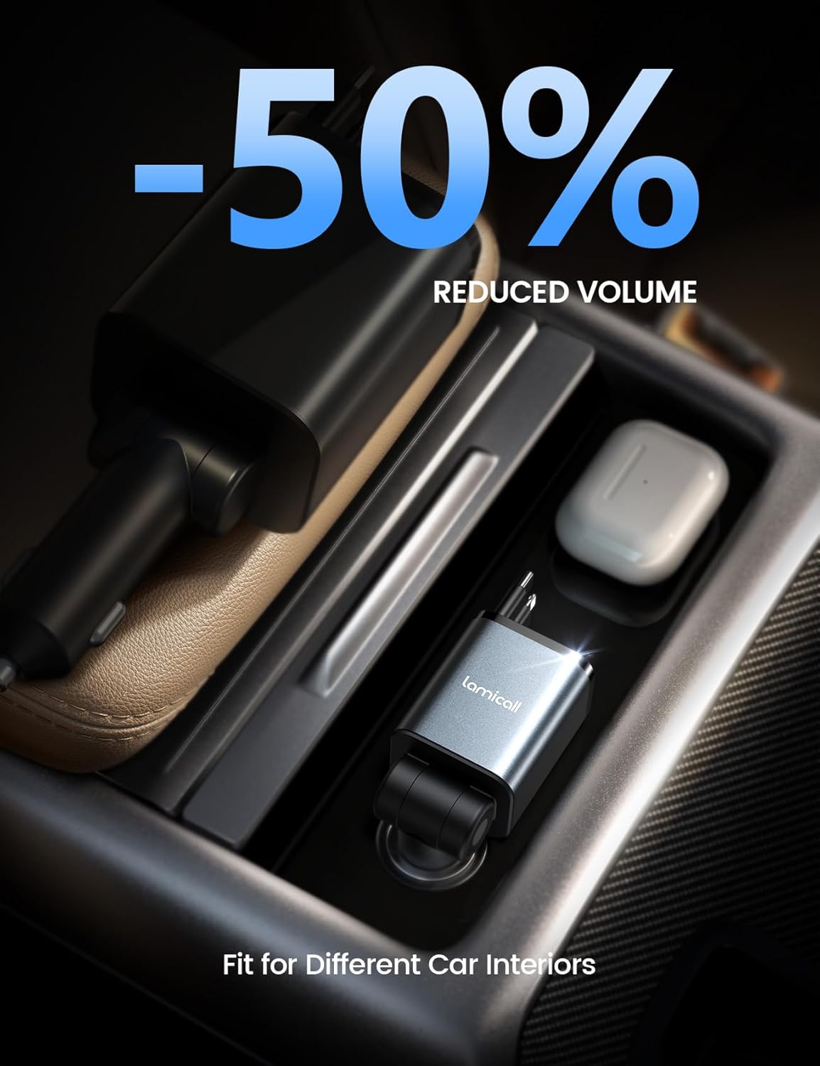 Lamicall 69W Retractable USB-C Car Charger, 4-in-1 Compact Grey Adapter NEW