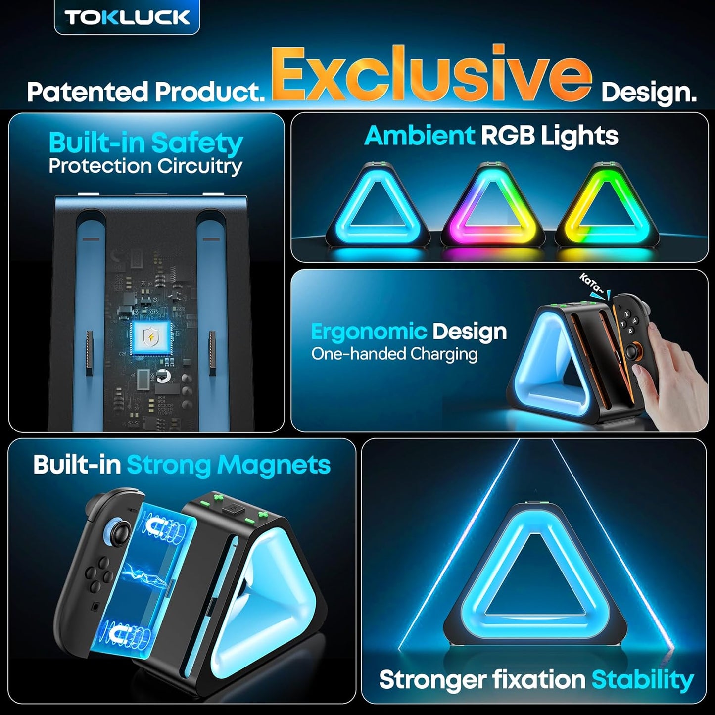 4-in-1 Magnetic Charging Dock for Nintendo Joy-Con Gaming Accessories Black NEW