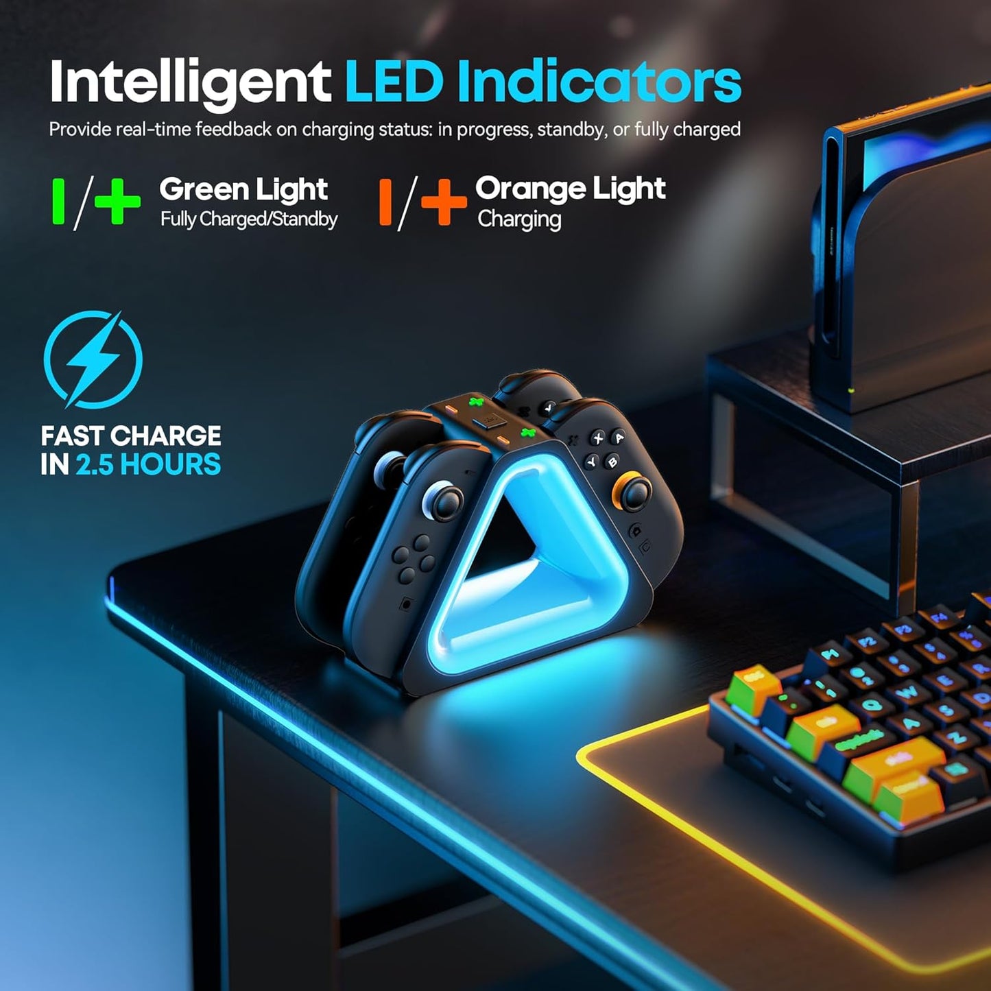 4-in-1 Magnetic Charging Dock for Nintendo Joy-Con Gaming Accessories Black NEW