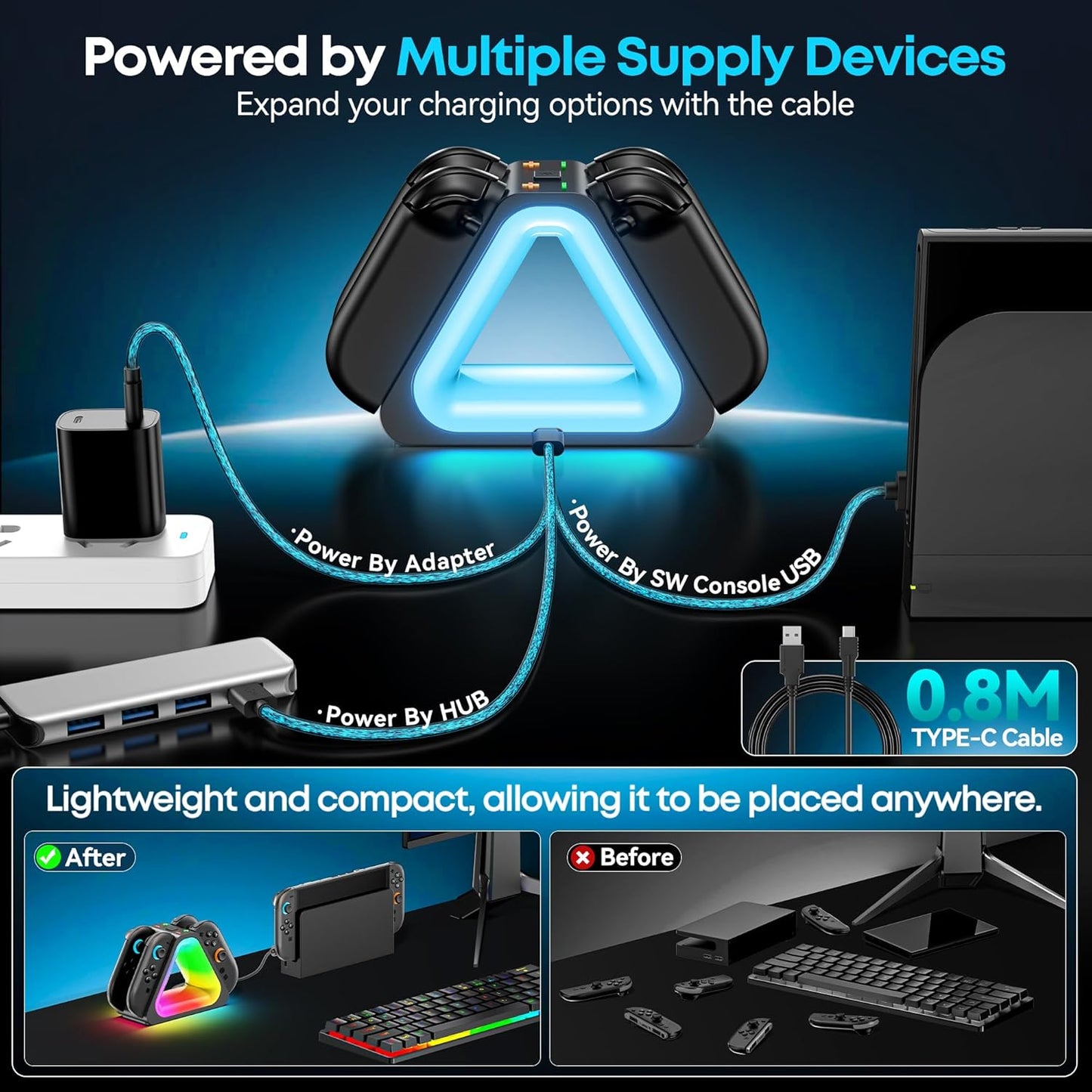 4-in-1 Magnetic Charging Dock for Nintendo Joy-Con Gaming Accessories Black NEW