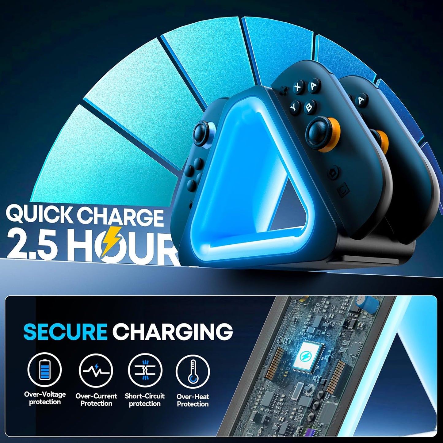 4-in-1 Magnetic Charging Dock for Nintendo Joy-Con Gaming Accessories Black NEW