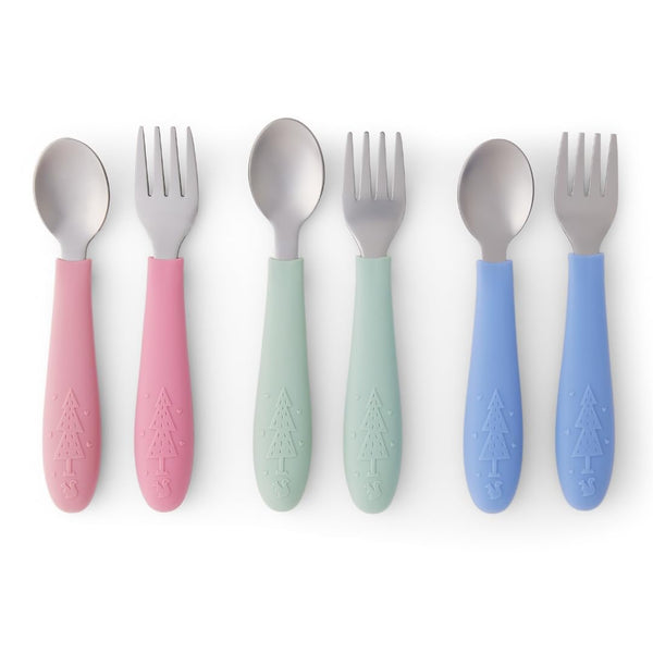 Elk and Friends Kids Soft Silicone Silverware Blush Sage Misty Cutlery Set NEW