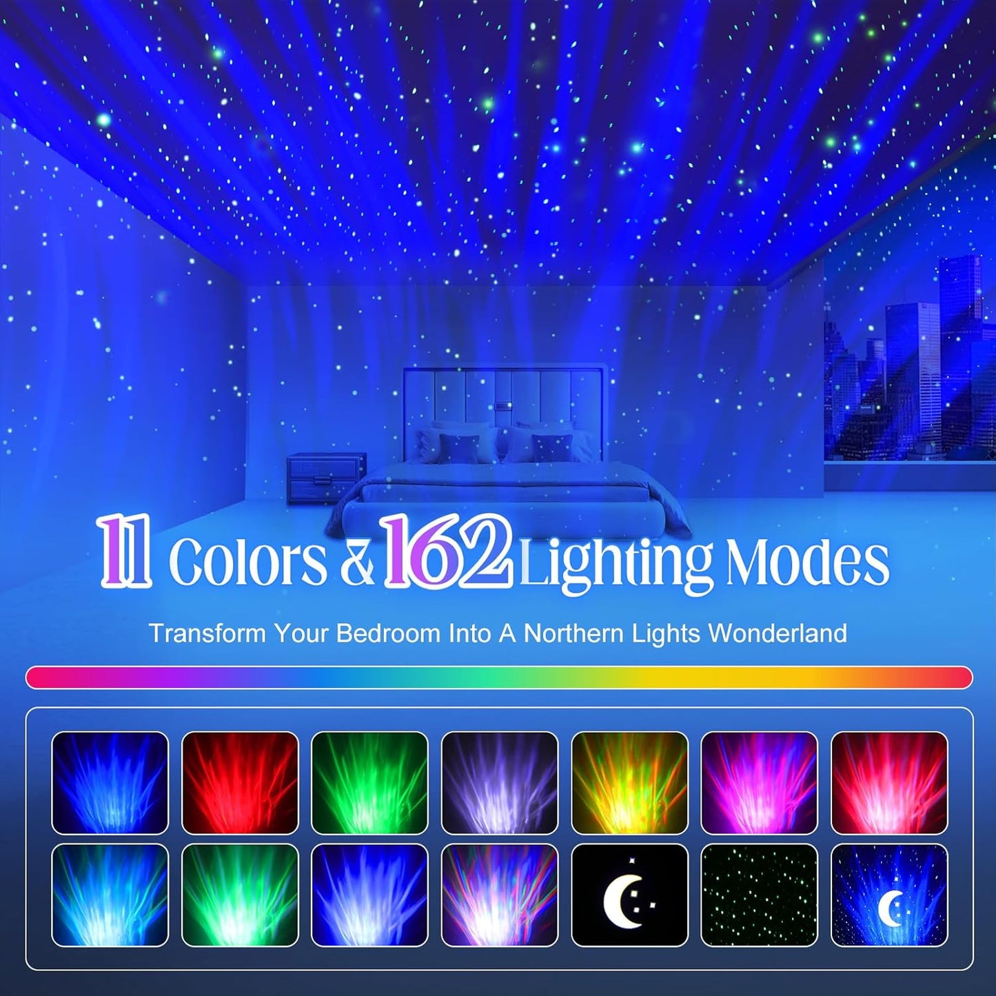 White Night Lights Projector with 162 Lighting Modes & Remote NEW