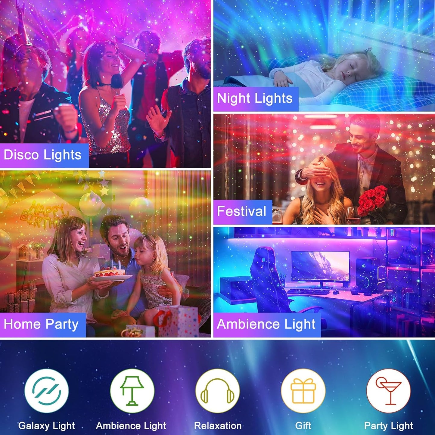 White Night Lights Projector with 162 Lighting Modes & Remote NEW