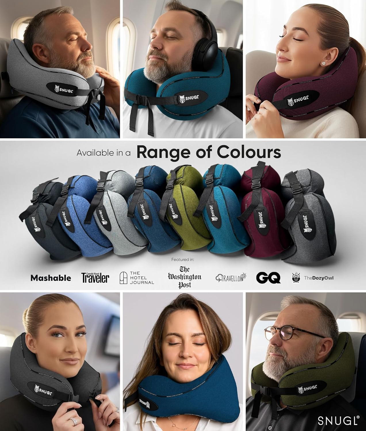 SNUGL Travel Neck Pillow Memory Foam Comfortable Compact Portable Black NEW
