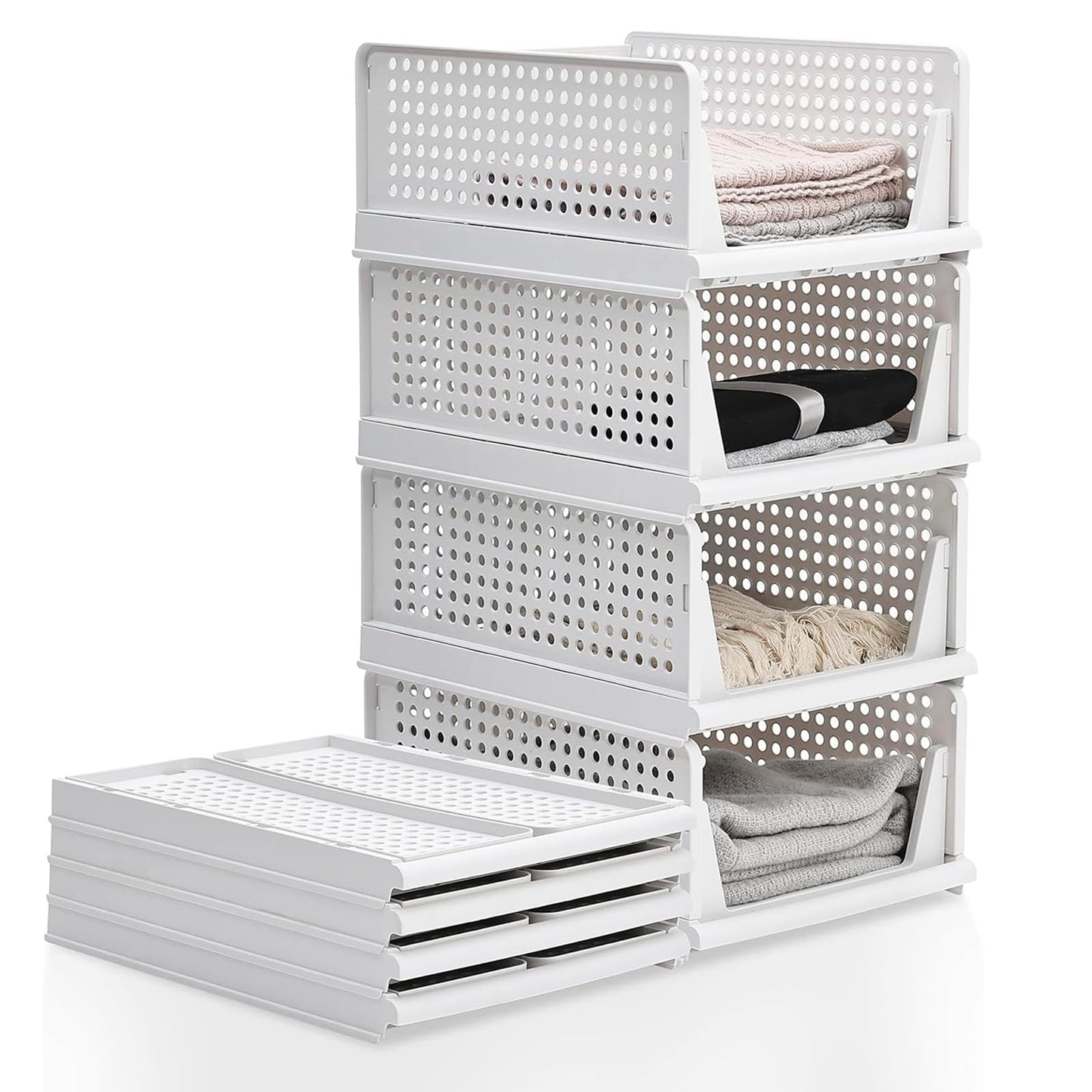 Foldable Plastic Storage Boxes Organizers Drawer Shelf Closet White NEW