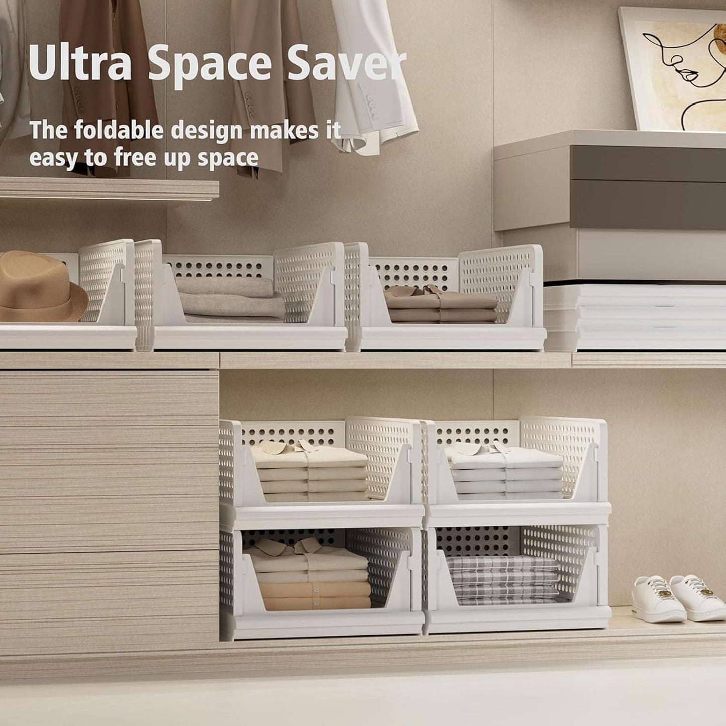 Foldable Plastic Storage Boxes Organizers Drawer Shelf Closet White NEW