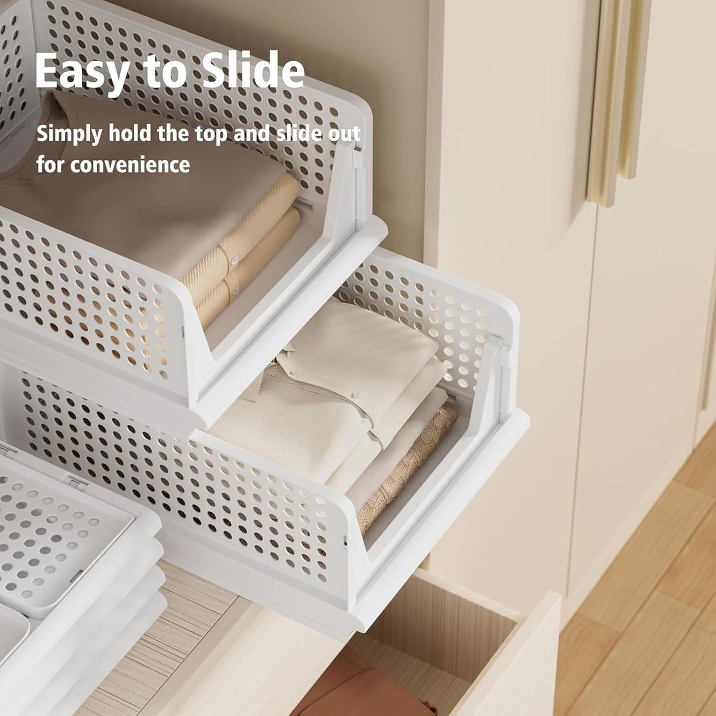 Foldable Plastic Storage Boxes Organizers Drawer Shelf Closet White NEW