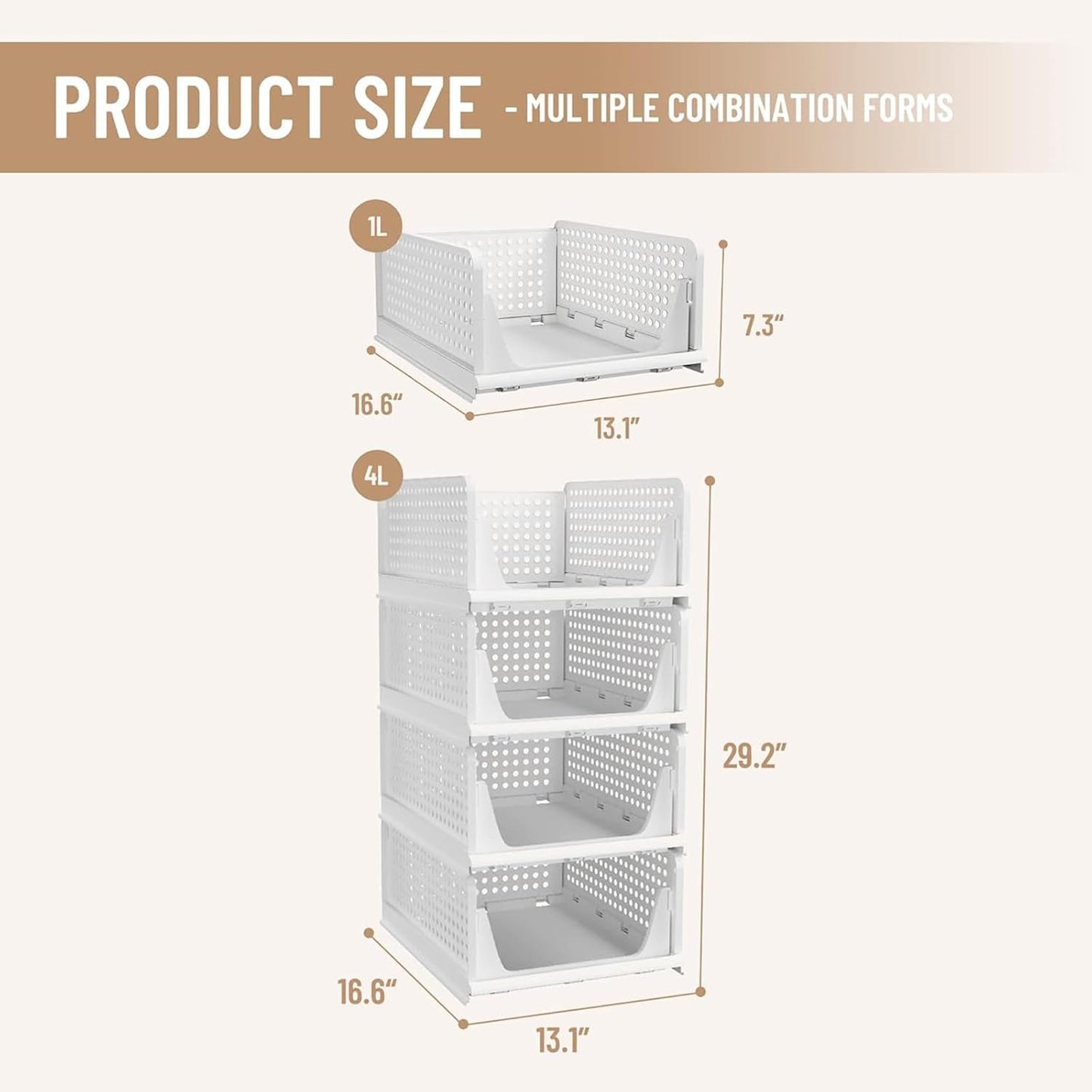 Foldable Plastic Storage Boxes Organizers Drawer Shelf Closet White NEW