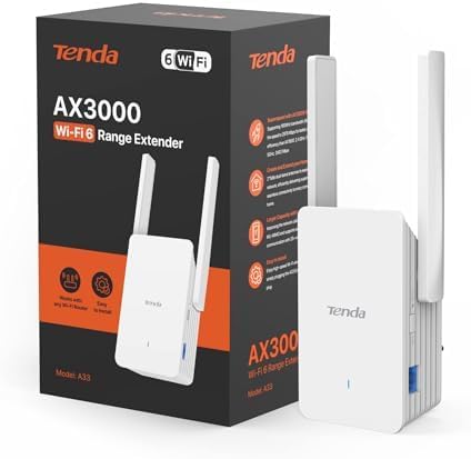 Tenda AX3000 A33 WiFi 6 Dual Band Gigabit Range Extender Repeater, White DEMO