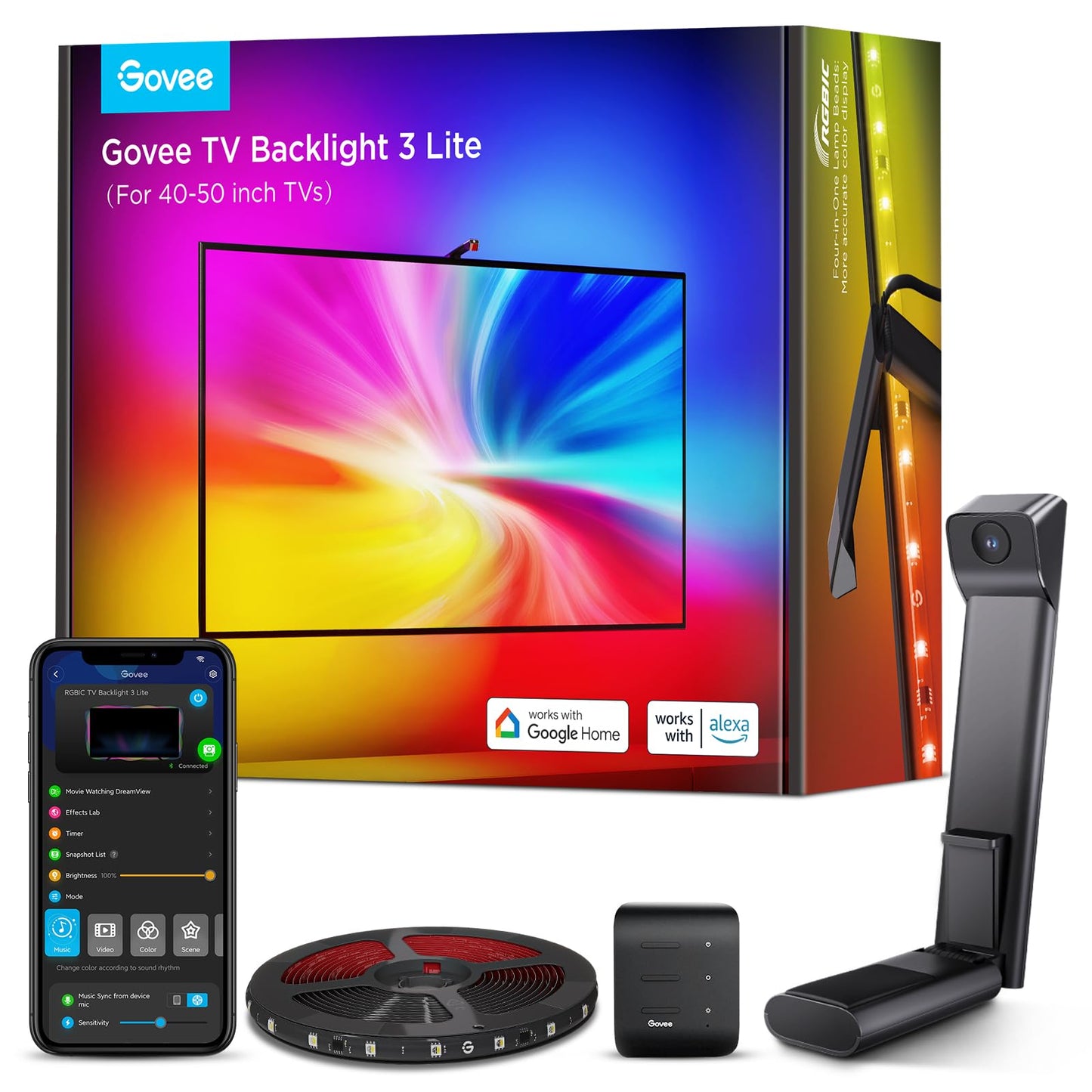 Govee TV Backlight 3 Lite with Camera Fisheye Correction for 40-50 Inch NEW