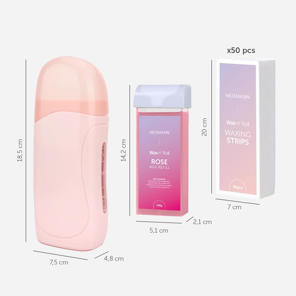NEOMANN Roll-On Wax Hair Removal Kit with Cartridges and Strips Rose Honey DEMO