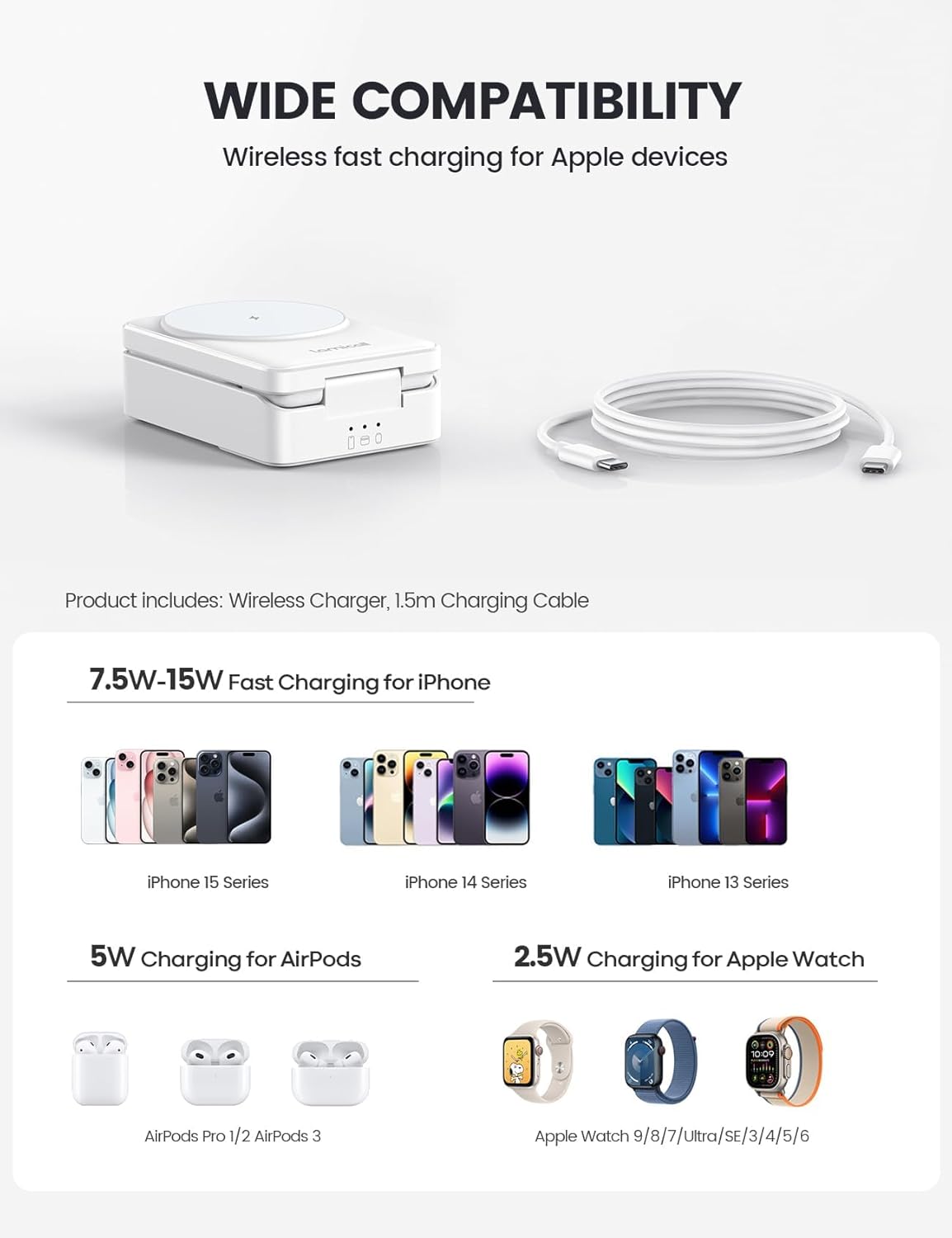 Lamicall 3-in-1 Wireless Charging Station Foldable Stand for Apple Devices NEW