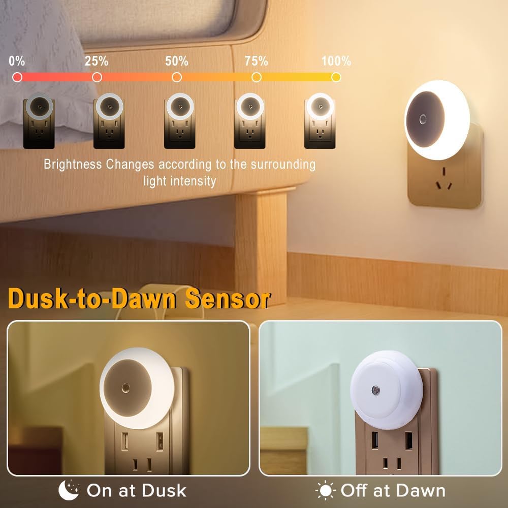 Plug-in Night Lights with Dusk to Dawn Sensor, Warm White 4 Pack NEW