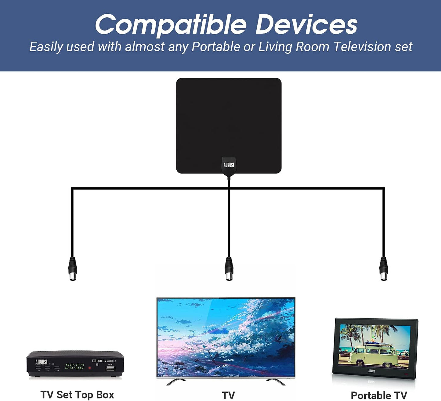 August Indoor Aerial for Freeview TV Digital Portable Television Antenna NEW