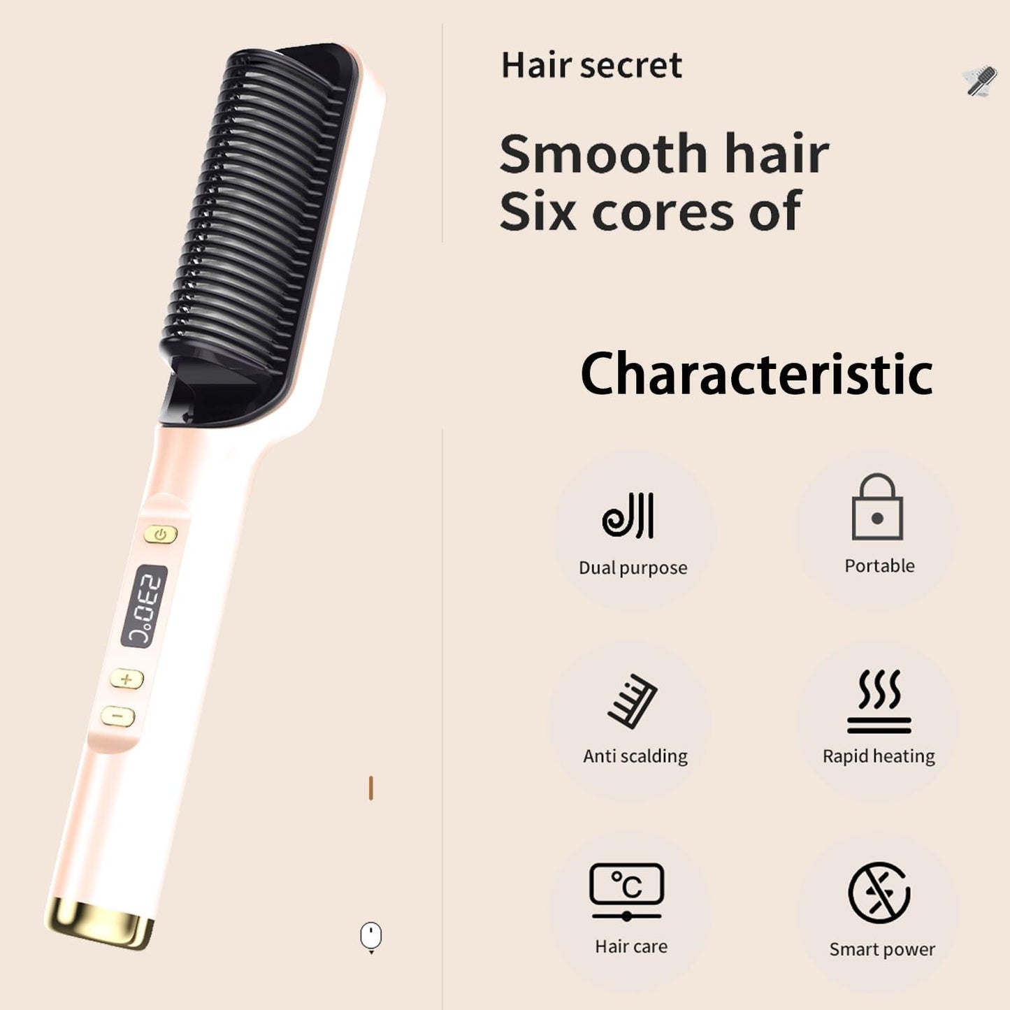 Hair Straightener Brush with Fast Heating Ceramic PTC Rose Gold One Size DEMO